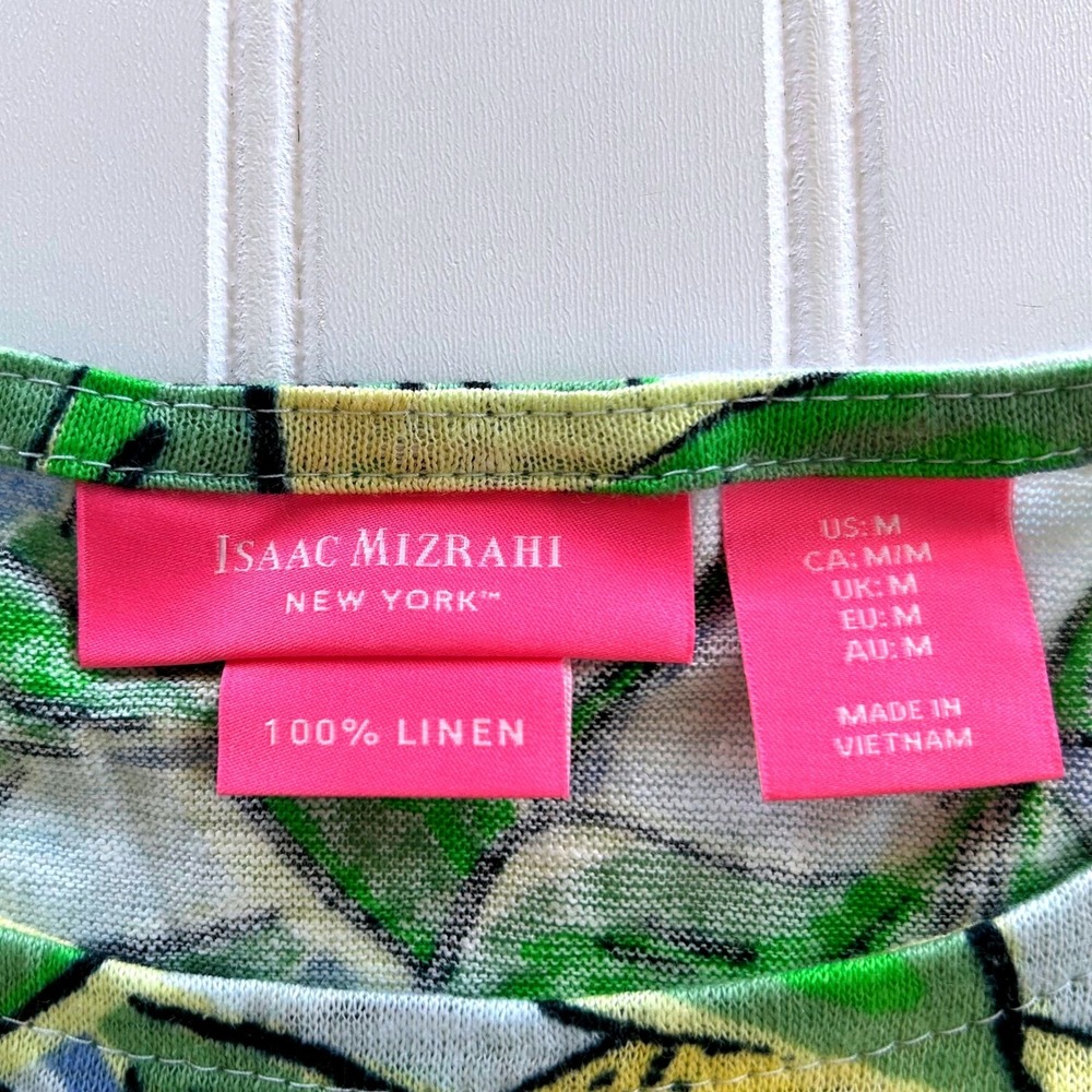 Isaac Mizrahi (Top) (M) [Yellow/Green] EXCELLENT Linen Lemon Print Cap Sleeve - Picture 2 of 9